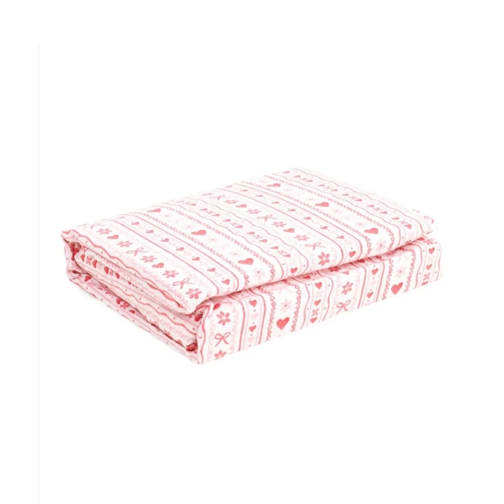 Cupcakes and Cashmere Love Crazy Striped Queen Sheet Set Pink Red Hearts Bows